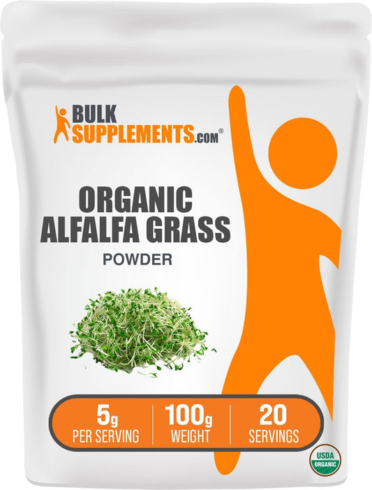 Organic Alfalfa Grass Powder - Green Superfood Supplement, Vegan & Gluten-Free - 100g (3.5 oz) - Pack of 1