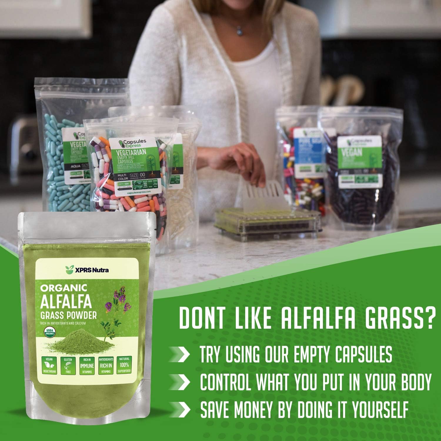 Organic Alfalfa Powder - Vegan Supplement High in Calcium, Antioxidants, Vitamins - Premium Farmer Alfalfa for Kids and Adults - Vegan Friendly (4 oz)