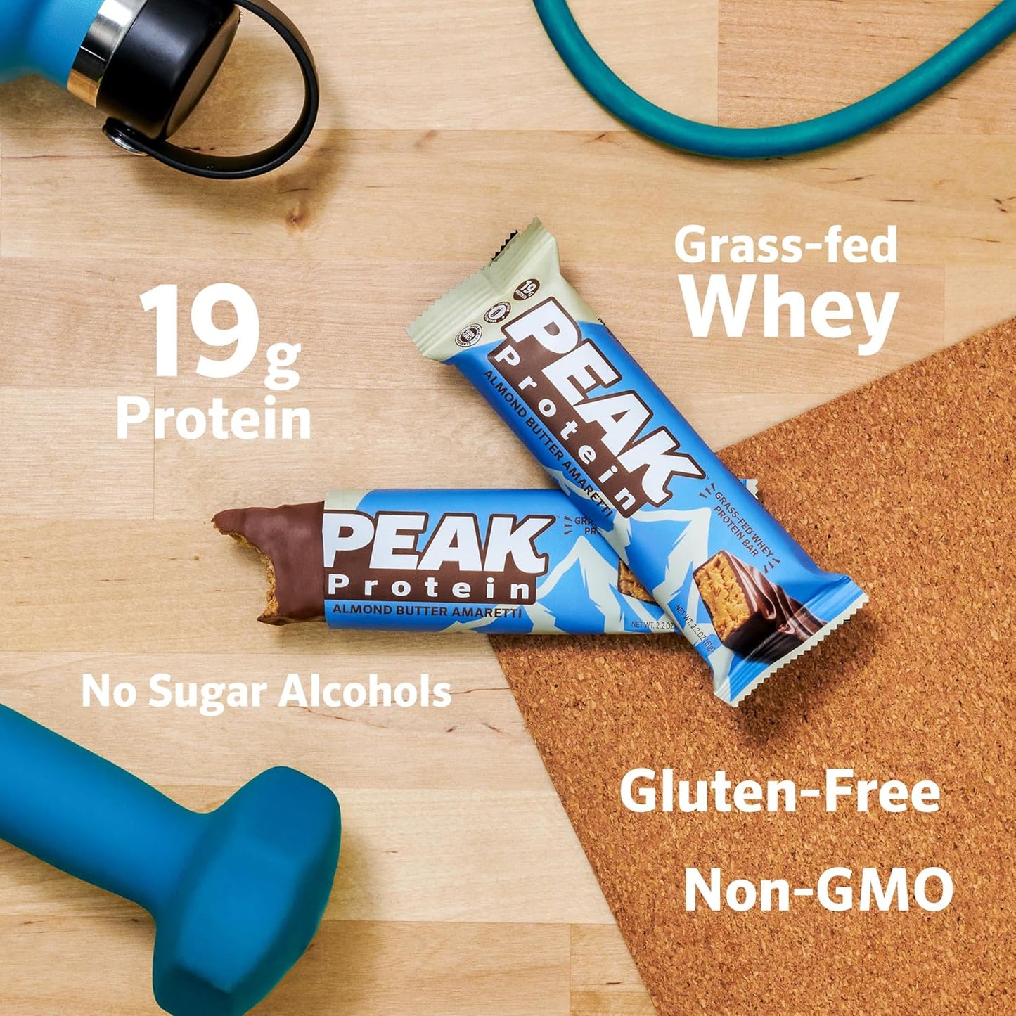 Organic Almond Butter Amaretti Peak Protein Bars - Grass-Fed Whey - 19G Protein - Non-GMO - Gluten Free - Natural Ingredients