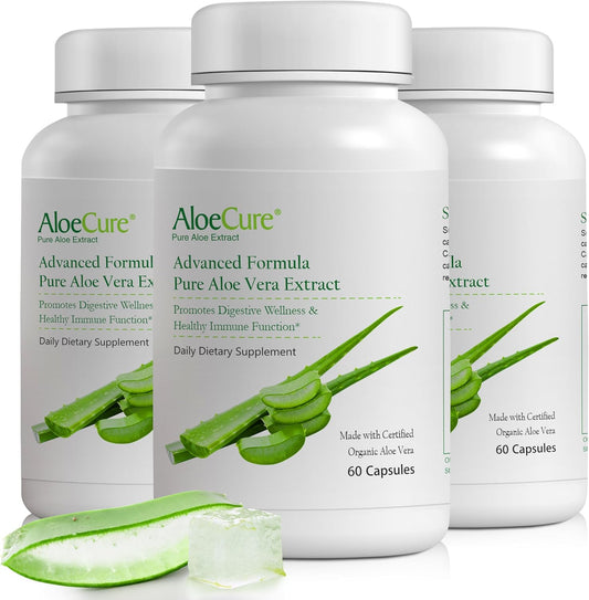 Organic Aloe Vera Capsules 60Caps x 3Btl, 130,000mg Inner Aloe Leaf Equivelant, Support Gut, Digestive & Immune Health, Maintain Balanced Stomach Acidity, Aloin Free