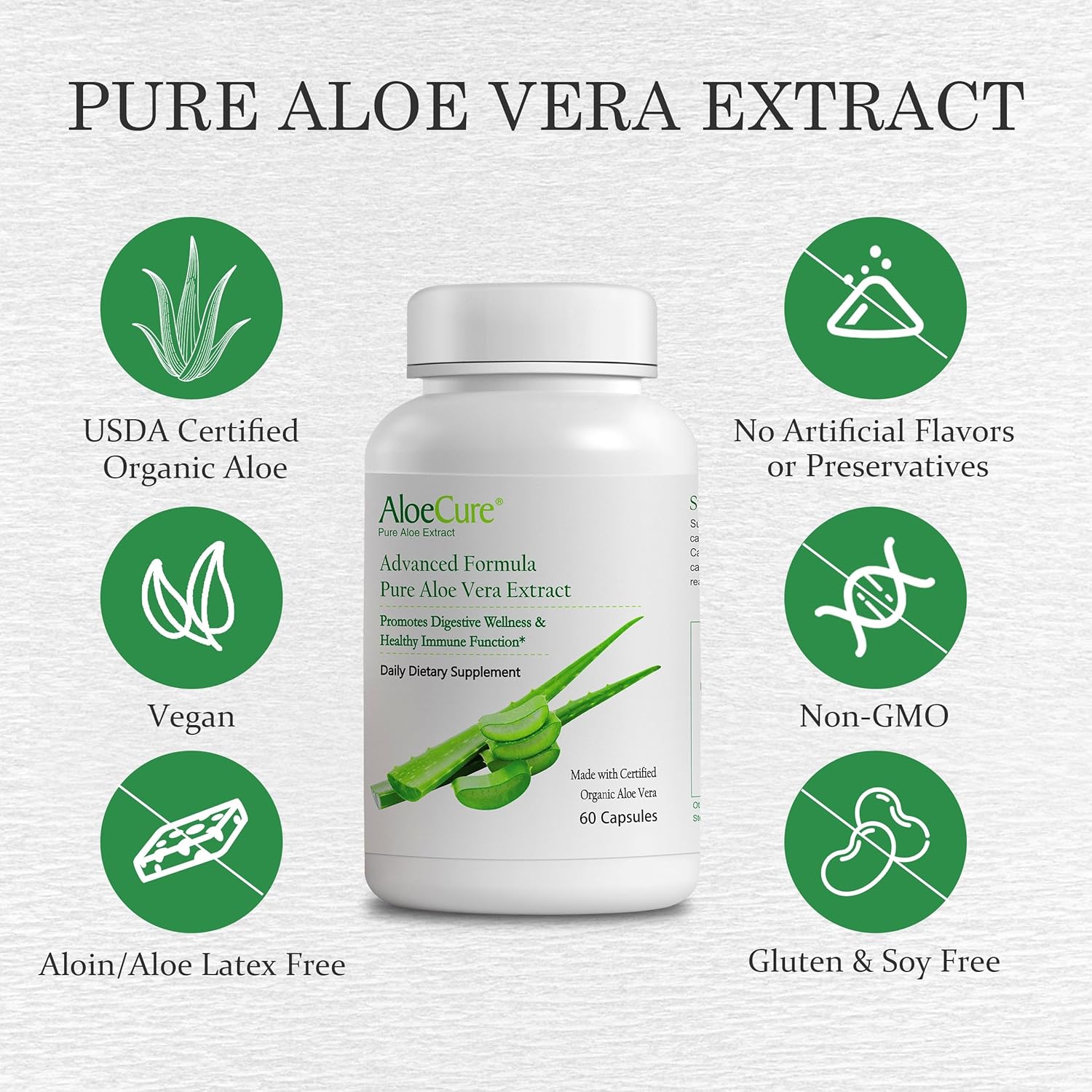Organic Aloe Vera Capsules 60Caps x 3Btl, 130,000mg Inner Aloe Leaf Equivelant, Support Gut, Digestive & Immune Health, Maintain Balanced Stomach Acidity, Aloin Free