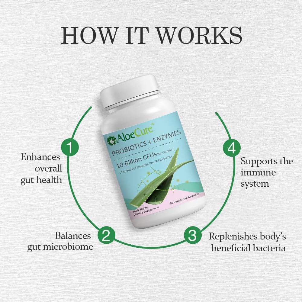 Organic Aloe Vera Capsules Pack with Probiotics and Enzymes - 4 Pieces