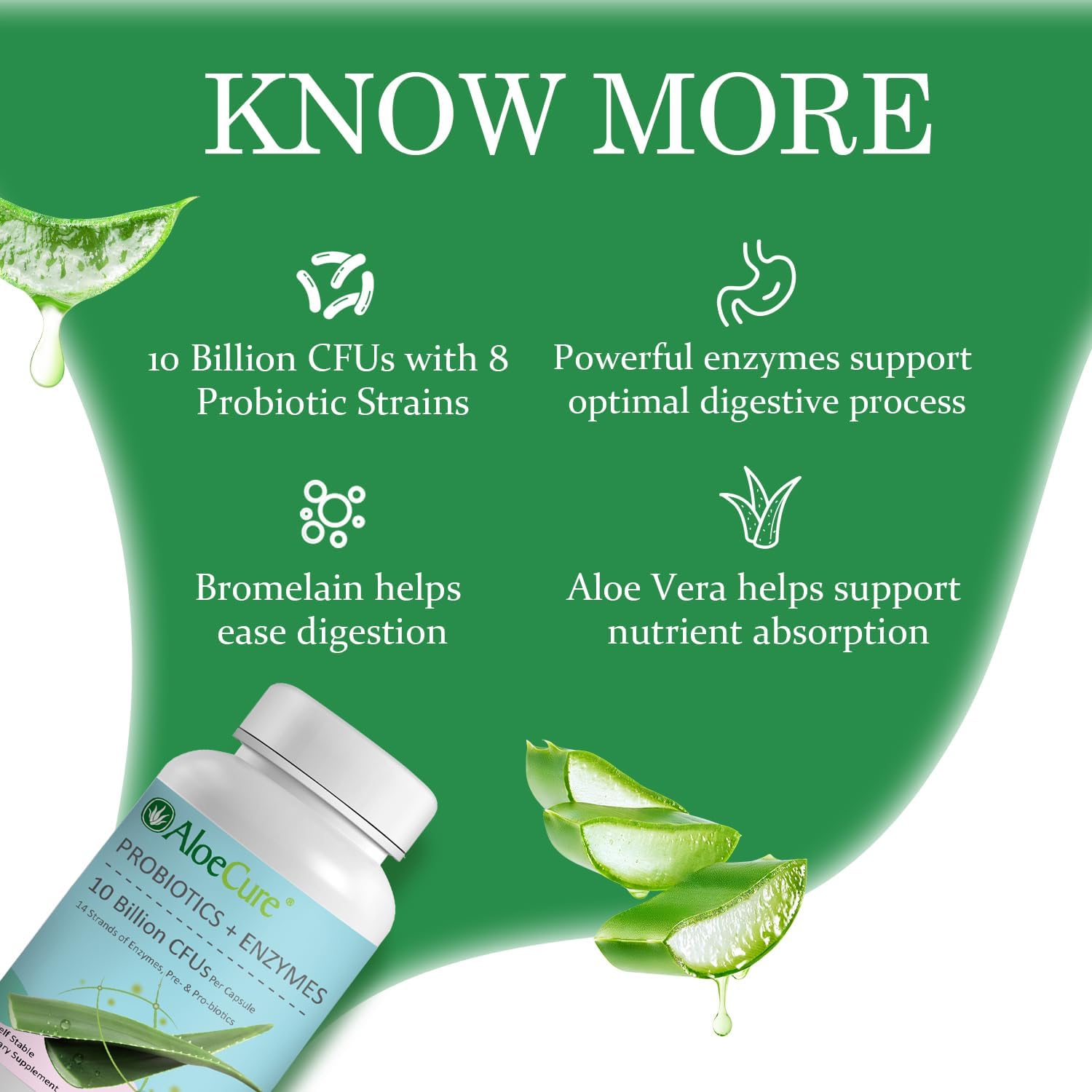 Organic Aloe Vera Capsules Pack with Probiotics and Enzymes - 4 Pieces