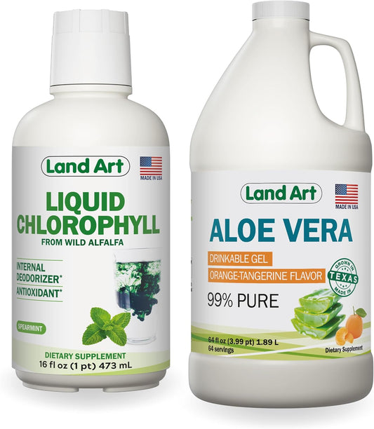Organic Aloe Vera Drinkable Gel with Orange Tangerine & Mint Liquid Chlorophyll - Cold-Processed & Fresh from Non-GMO Sources - 64floz + 16floz