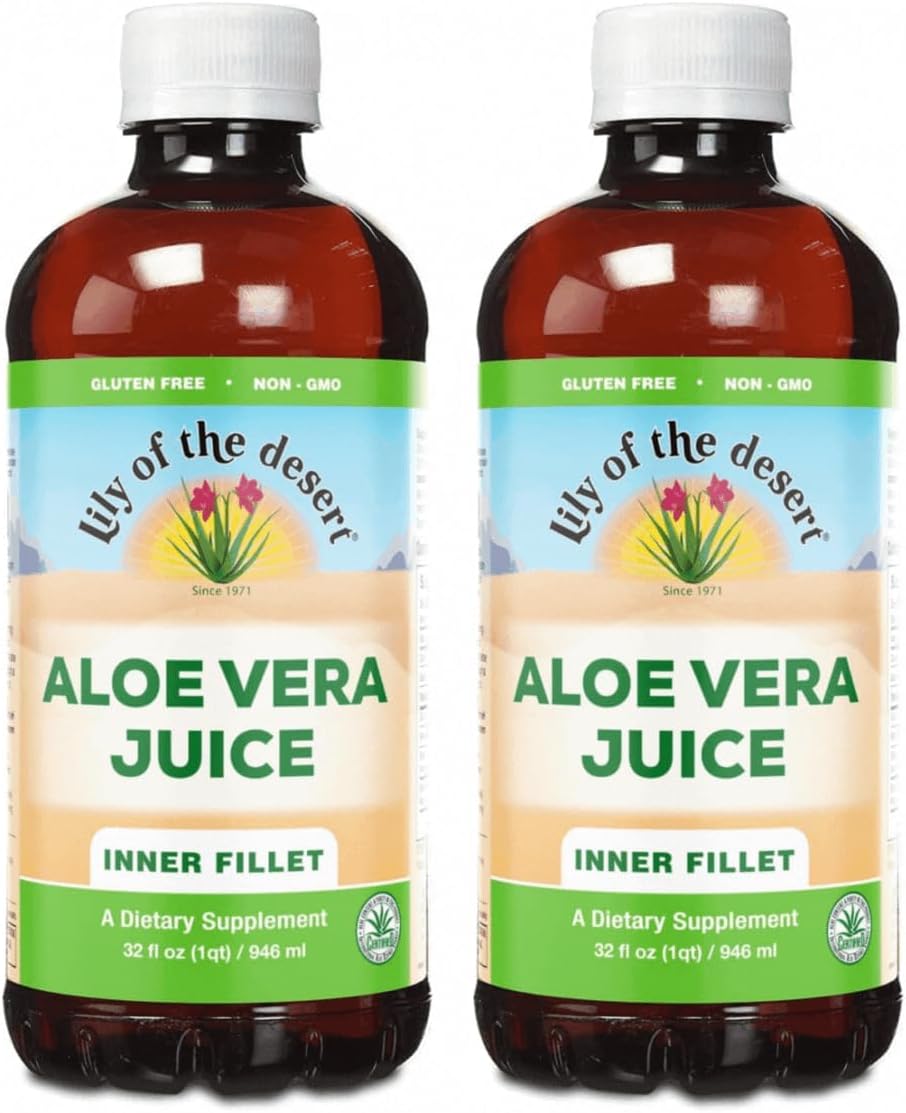 Organic Aloe Vera Juice - Inner Fillet Drink with Vitamins & Enzymes for Gut Health - 32 Fl Oz (2 Pack)