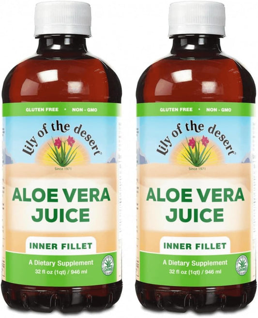 Organic Aloe Vera Juice - Inner Fillet Drink with Vitamins & Enzymes for Gut Health - 32 Fl Oz (2 Pack)