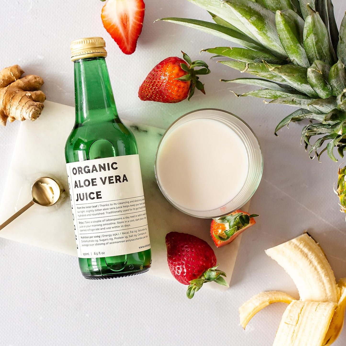Organic Aloe Vera Juice 8.5 fl oz - Immunity & Gut Health Support - Straight from Spain Farm - Non-GMO - No Added Sugar - Recyclable Glass Bottle