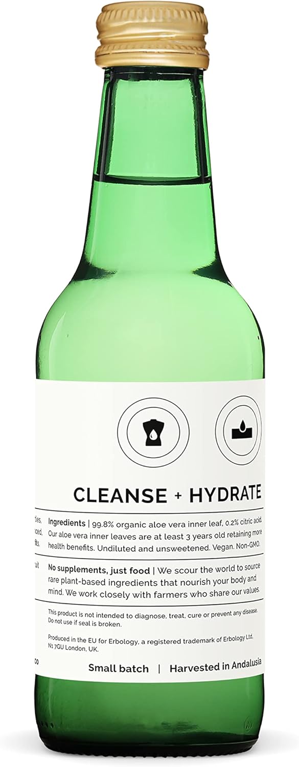 Organic Aloe Vera Juice 8.5 fl oz - Immunity & Gut Health Support - Straight from Spain Farm - Non-GMO - No Added Sugar - Recyclable Glass Bottle