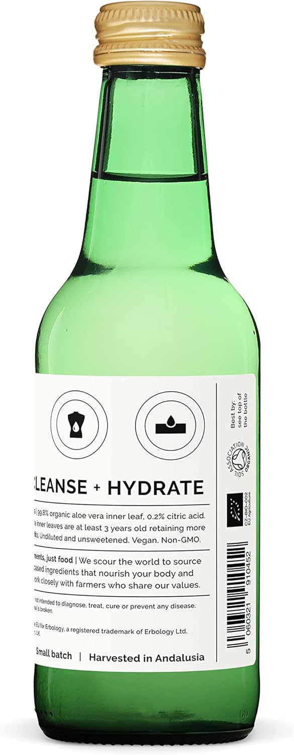 Organic Aloe Vera Juice 8.5 fl oz - Immunity & Gut Health Support - Straight from Spain Farm - Non-GMO - No Added Sugar - Recyclable Glass Bottle
