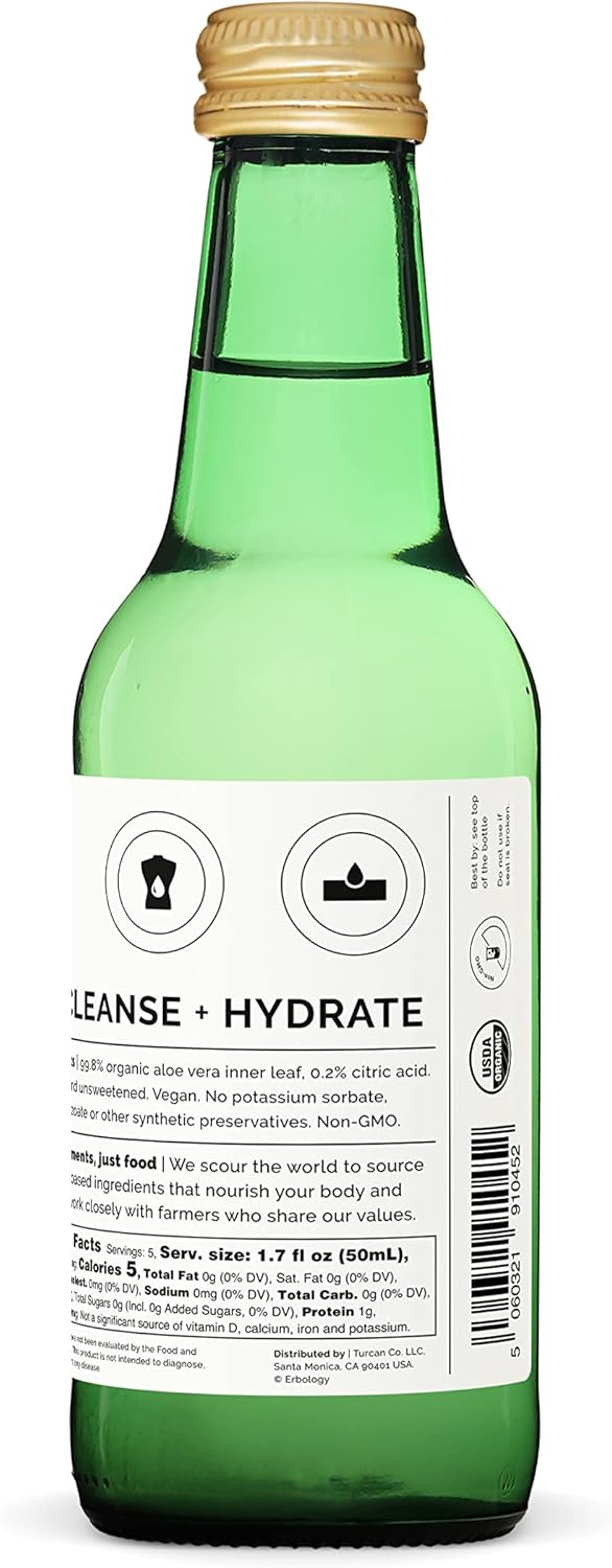 Organic Aloe Vera Juice 8.5 fl oz - Immunity & Gut Health Support - Straight from Spain Farm - Non-GMO - No Added Sugar - Recyclable Glass Bottle