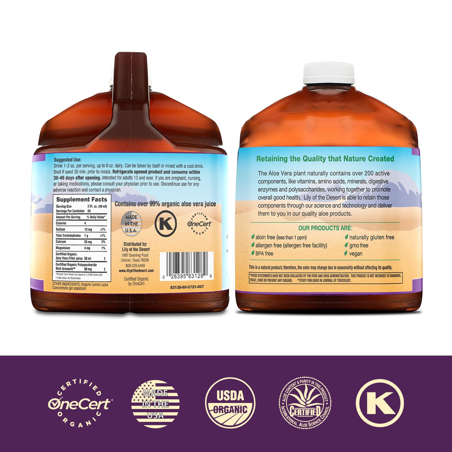 Organic Aloe Vera Juice with Natural Digestive Enzymes for Gut Health - 128 Fl Oz Bottle for Stomach Relief, Wellness, and Glowing Skin