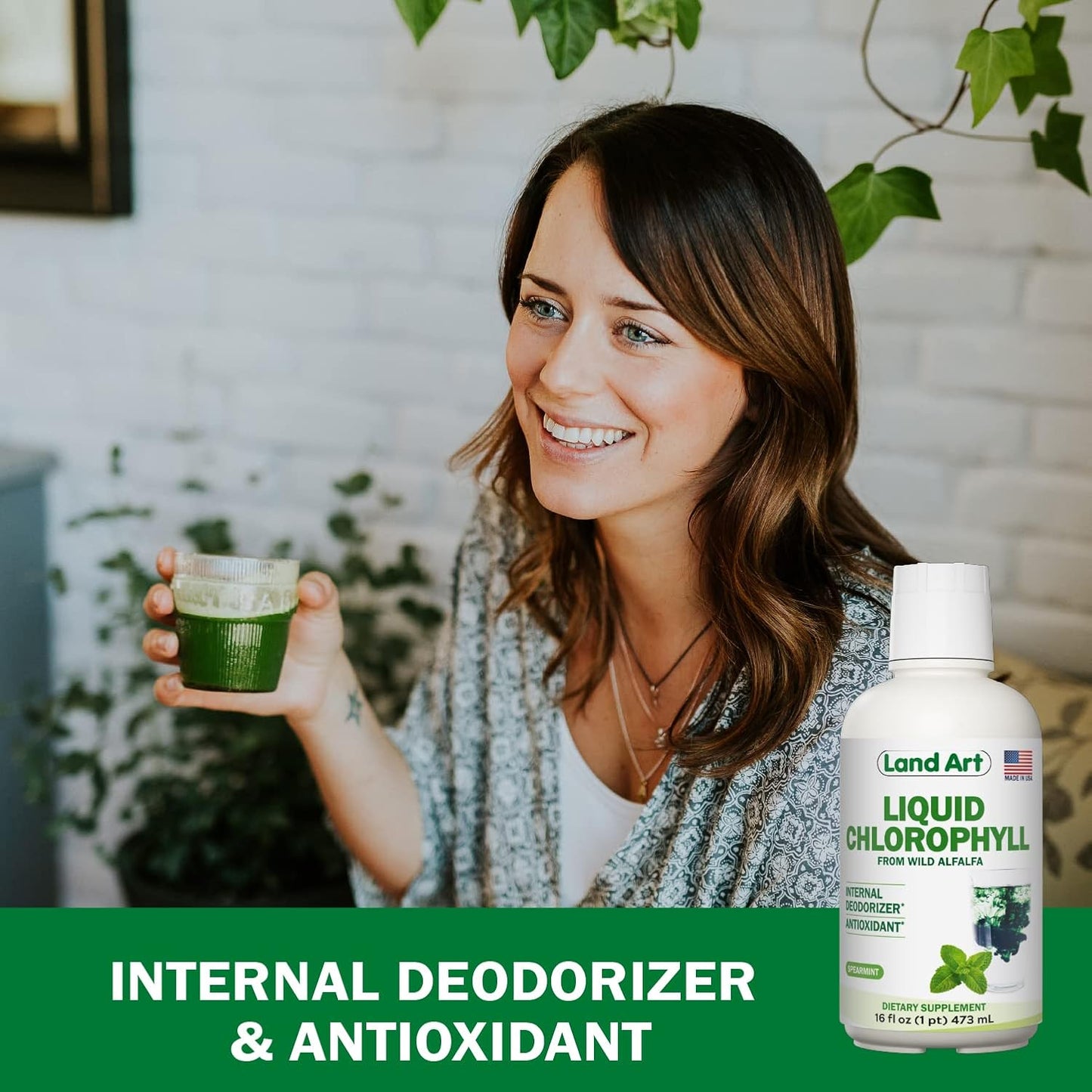 Organic Aloe Vera Juice with Pomegranate Flavor + Mint Liquid Chlorophyll Extract - Cold Processed and Cold Extracted - 64floz + 16floz