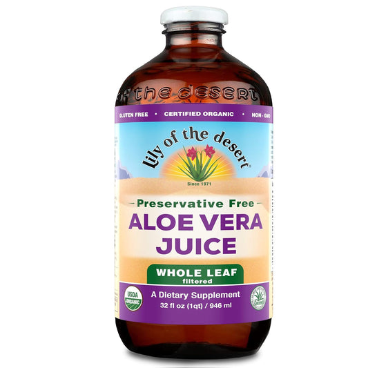 Organic Aloe Vera Whole Leaf Juice - Preservative Free, 32 oz by LILY OF THE DESERT