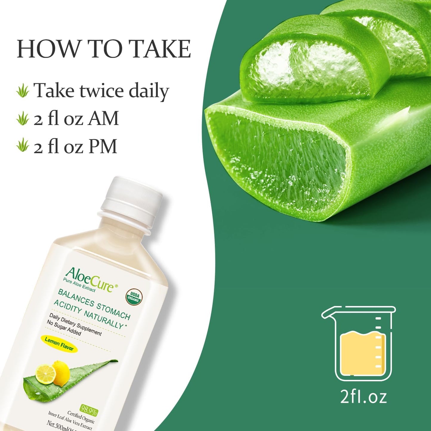 Organic AloeCure Aloe Vera Juice Sample Pack - Lemon & Natural Flavor, 4x500ml Bottles