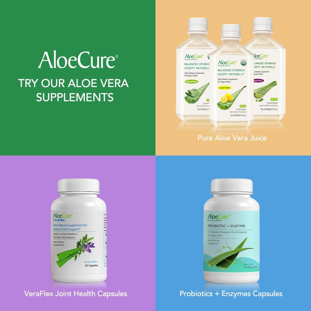 Organic AloeCure Aloe Vera Juice Sample Pack - Lemon & Natural Flavor, 4x500ml Bottles