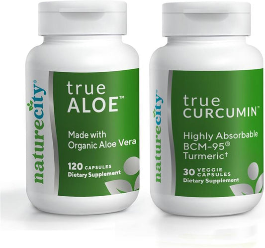 Organic AloeVera & Curcumin Joint Support Bundle - 120 True-Aloe Capsules + 30 True-Curcumin Capsules with Turmeric Oil