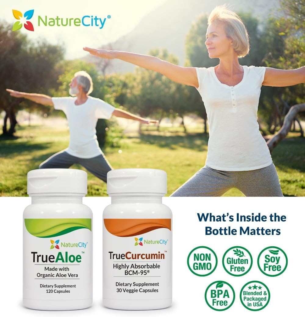 Organic AloeVera & Curcumin Joint Support Bundle - 120 True-Aloe Capsules + 30 True-Curcumin Capsules with Turmeric Oil