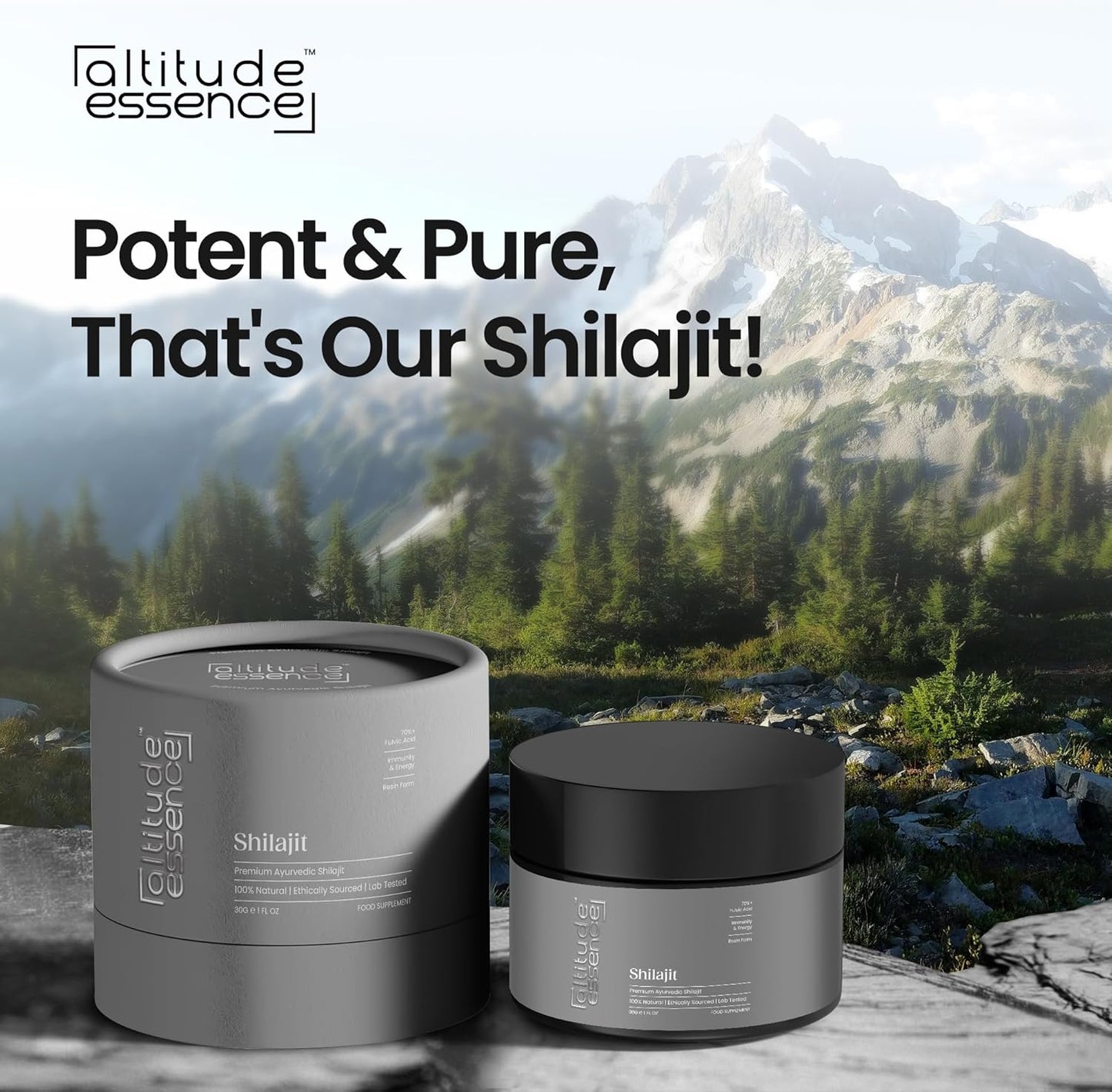 Organic Altitude Essence Shilajit Resin 30g - High Potency Gold Grade 85+ Trace Minerals & Fulvic Acid Energy Metabolism Immune Support for Men & Women