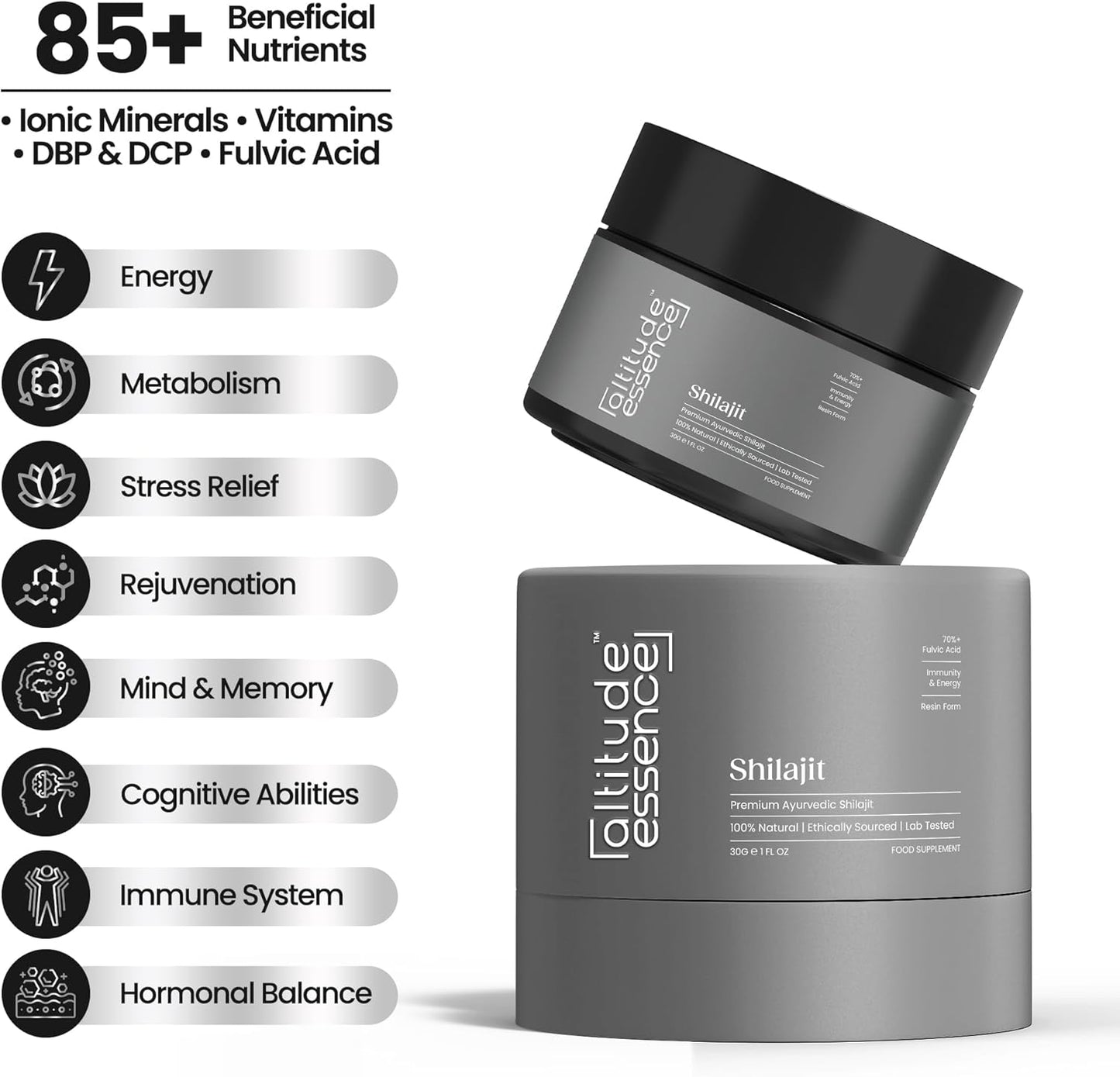 Organic Altitude Essence Shilajit Resin 30g - High Potency Gold Grade 85+ Trace Minerals & Fulvic Acid Energy Metabolism Immune Support for Men & Women