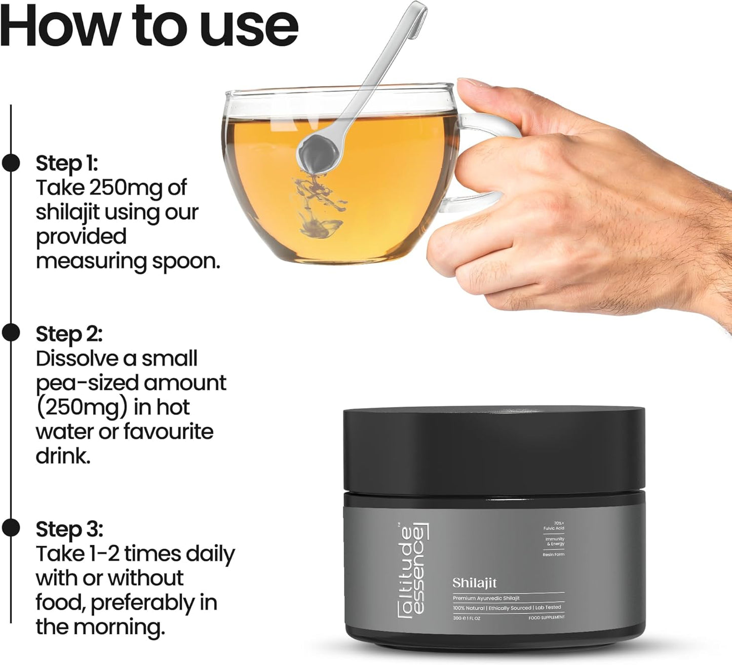Organic Altitude Essence Shilajit Resin 30g - High Potency Gold Grade 85+ Trace Minerals & Fulvic Acid Energy Metabolism Immune Support for Men & Women
