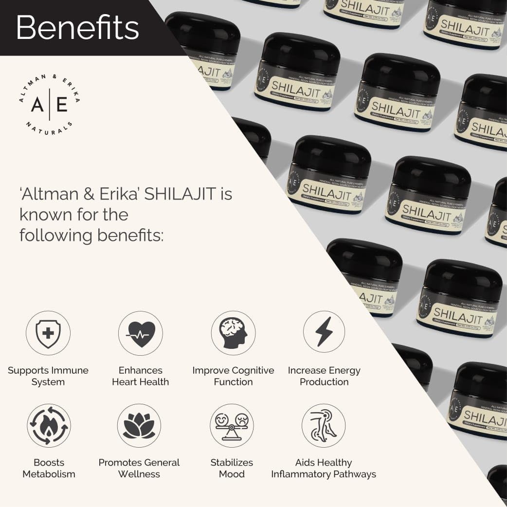 Organic Altman & Erika A&E Naturals Shilajit Resin - Himalayan Premium Grade A Supplement with 85+ Trace Minerals and Fulvic Acid - 83 Servings with Stainless Steel Spoon - for Men and Women