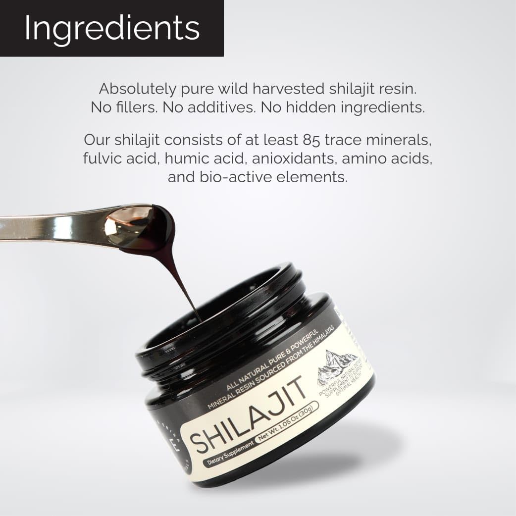 Organic Altman & Erika A&E Naturals Shilajit Resin - Himalayan Premium Grade A Supplement with 85+ Trace Minerals and Fulvic Acid - 83 Servings with Stainless Steel Spoon - for Men and Women