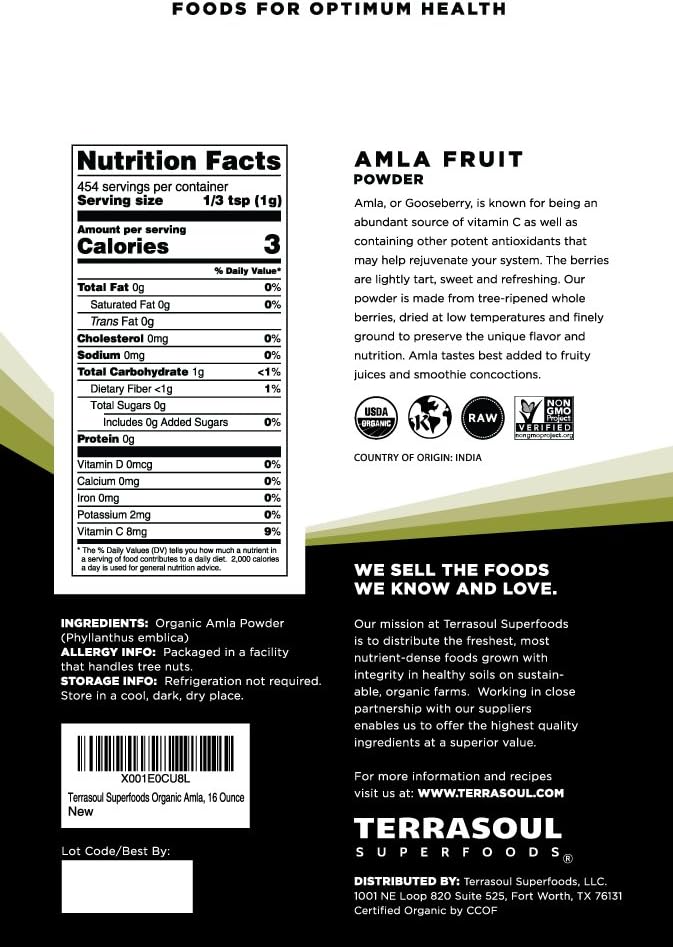 Organic Amla Berry Powder (Amalaki) - 2 Lbs | High Vitamin C Antioxidant | Immunity Support | Terrasoul Superfoods