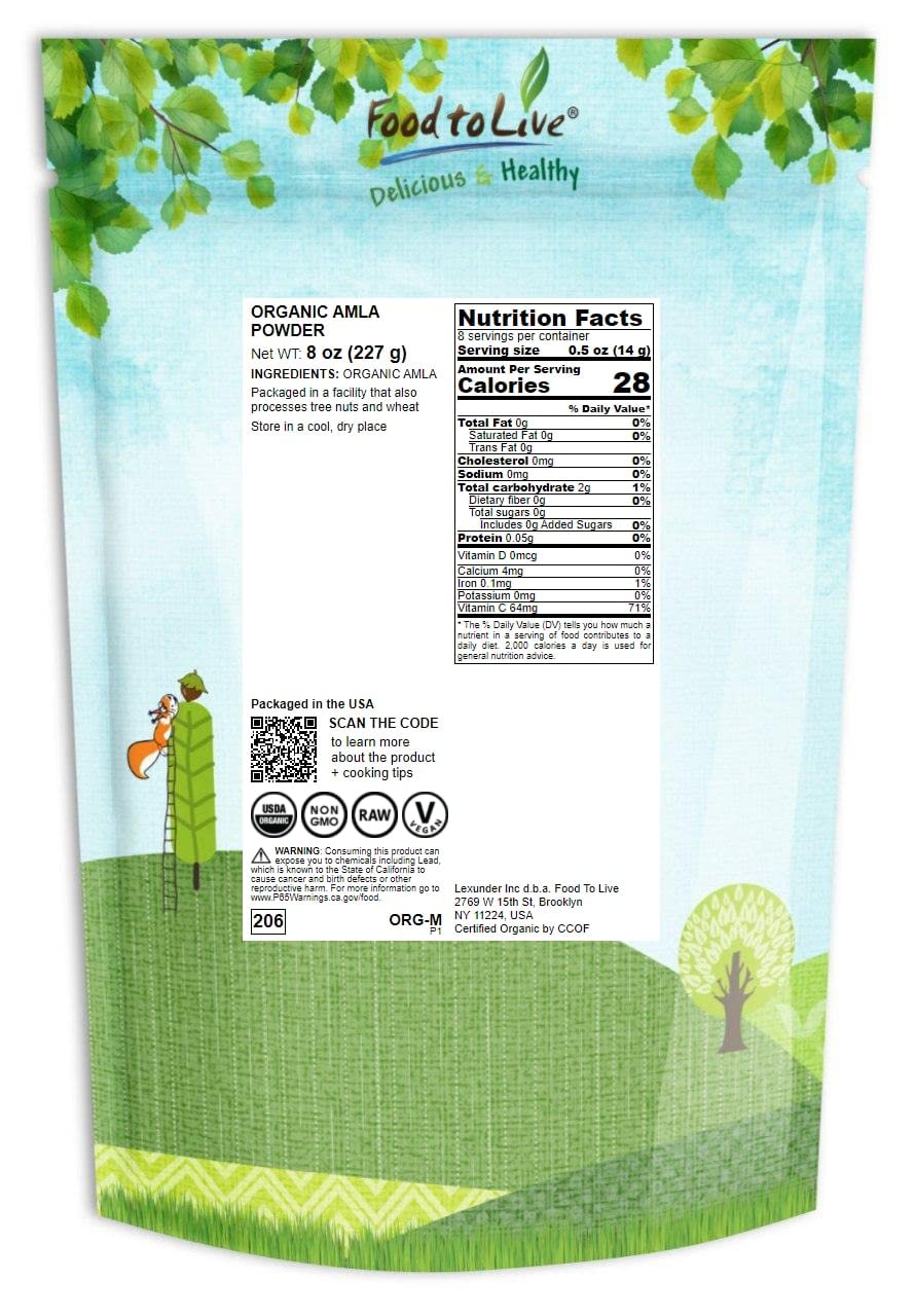 Organic Amla Berry Powder (Amalaki) 8 Oz - Non-GMO Indian Gooseberry, Raw & Pure - Ground for Smoothies, Shakes, Yogurt - High in Antioxidants & Vitamin C - Kosher & Vegan Friendly