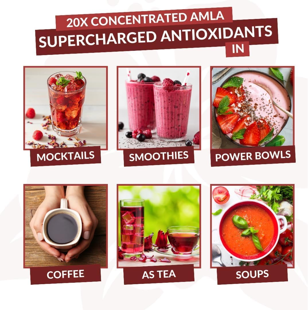 Organic Amla Green Powder & Green Tea Blend with Elderberries and Hibiscus, Antioxidant Superfood Supplement, Vegan-Friendly (90 Servings)