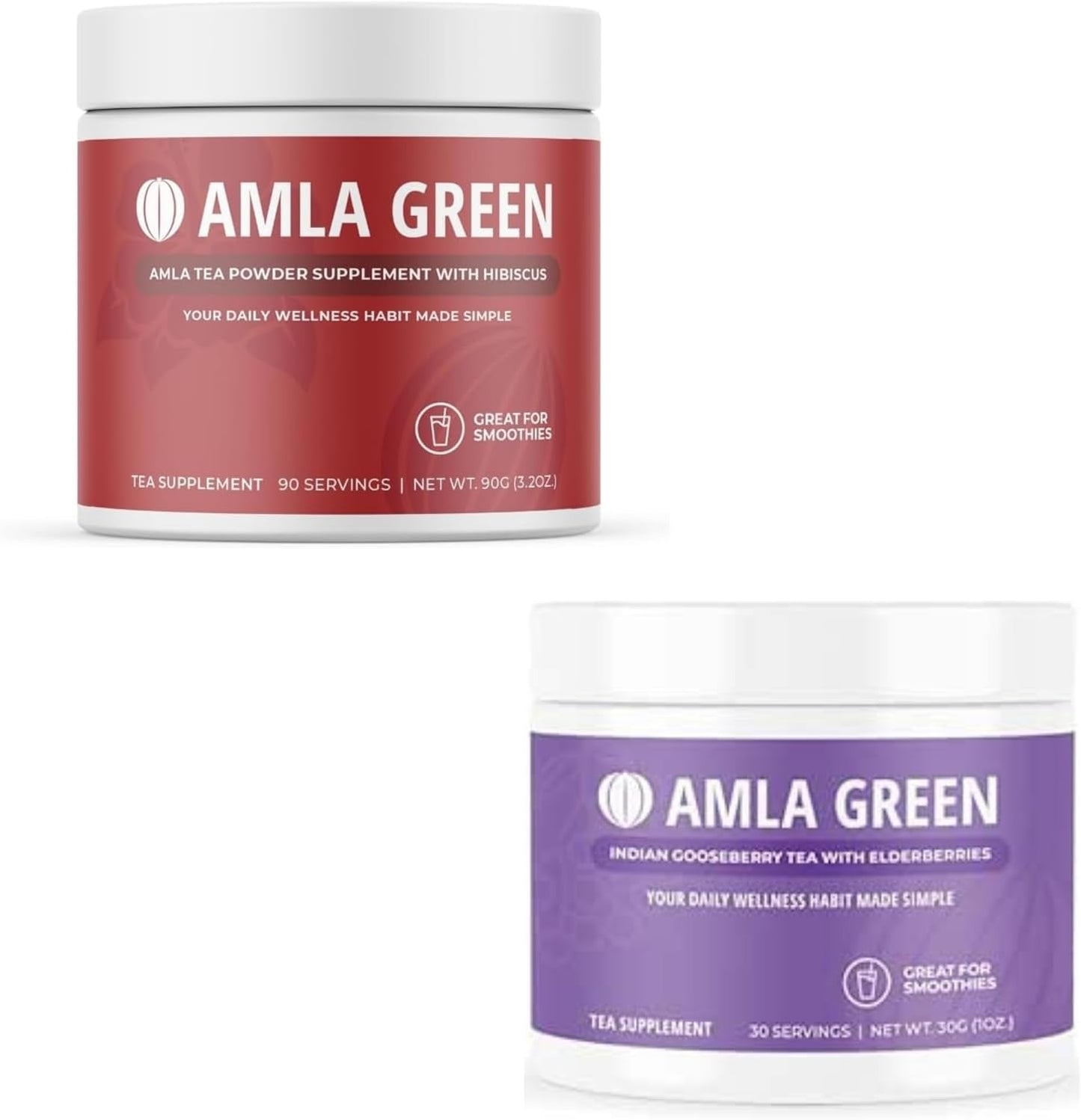 Organic Amla Green Tea Powder Supplement with Hibiscus & Elderberries, Antioxidant Support, Vegan, 90 Servings