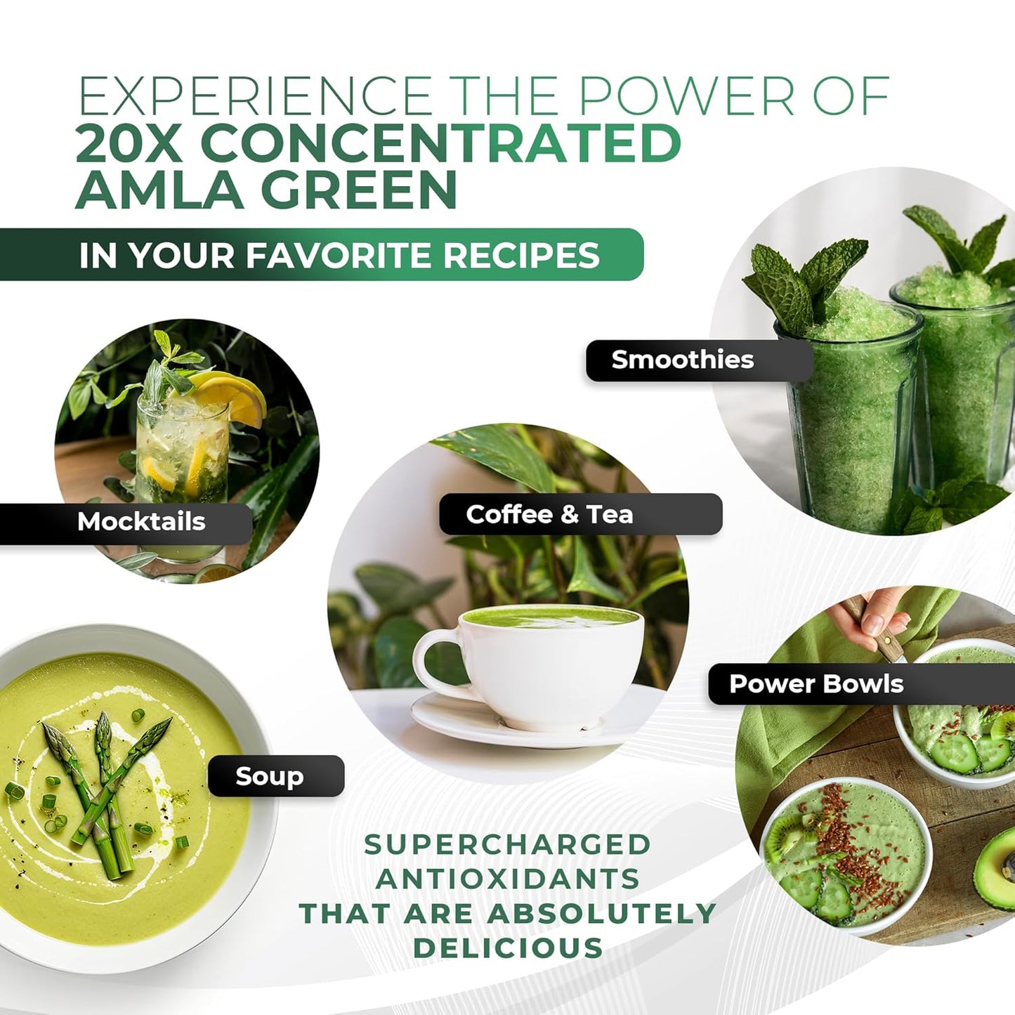 Organic Amla Green Tea Powder Supplement with Oolong Tea, Indian Gooseberries, Antioxidant Support, Vegan, Decaf, 30 Servings