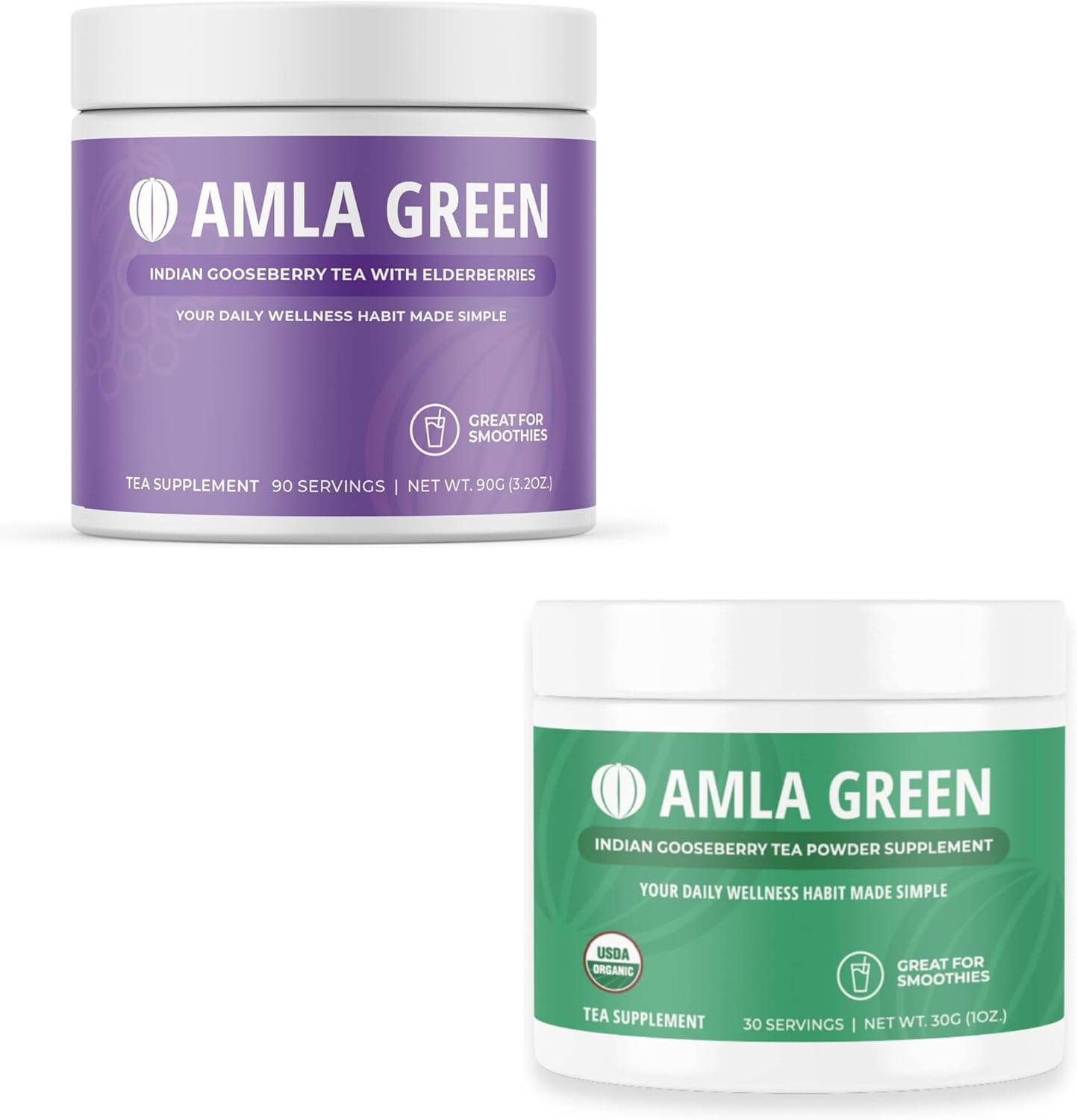 Organic Amla Green Tea Superfood Supplement with Elderberries & Indian Gooseberries - Antioxidant Support, Vegan (90 Servings)