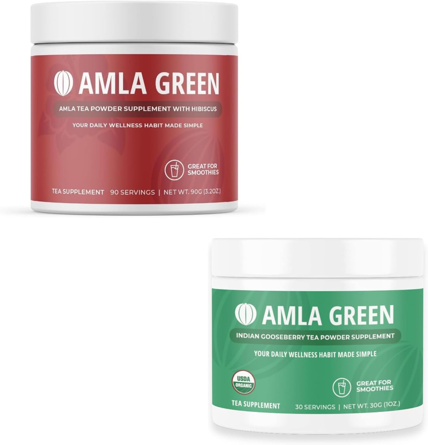 Organic Amla Green Tea Superfood Supplement with Hibiscus, Antioxidant Support (90 Servings) - Vegan, Made with Indian Gooseberries