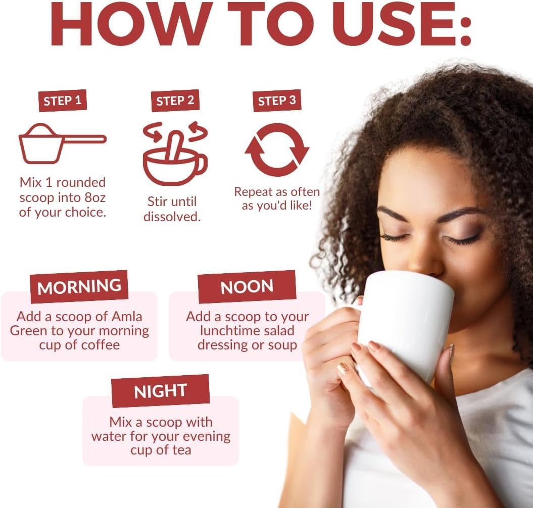 Organic Amla Green Tea Superfood Supplement with Hibiscus & Pumpkin Spice, Antioxidant Support (90 Servings) - Vegan