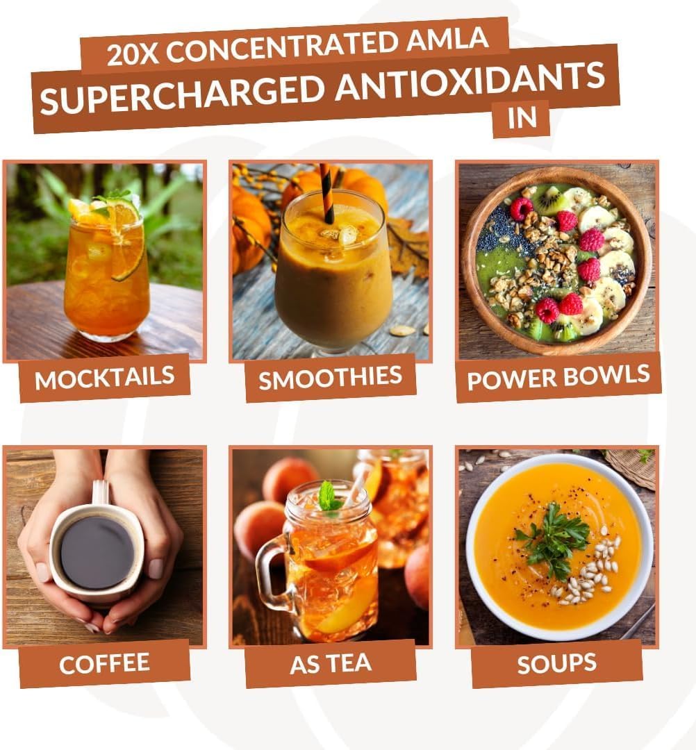 Organic Amla Green Tea Superfood Supplement with Hibiscus & Pumpkin Spice, Antioxidant Support (90 Servings) - Vegan