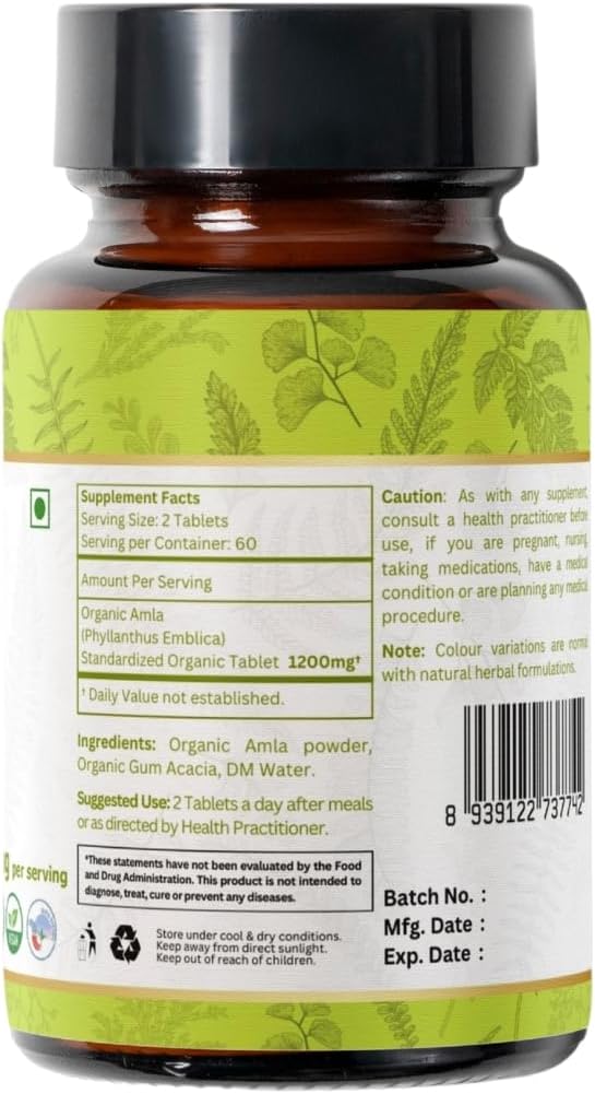 Organic Amla Tablets - Rich in Vitamin C & Antioxidants - Vegan & USDA Certified - Pack of 360 Tablets