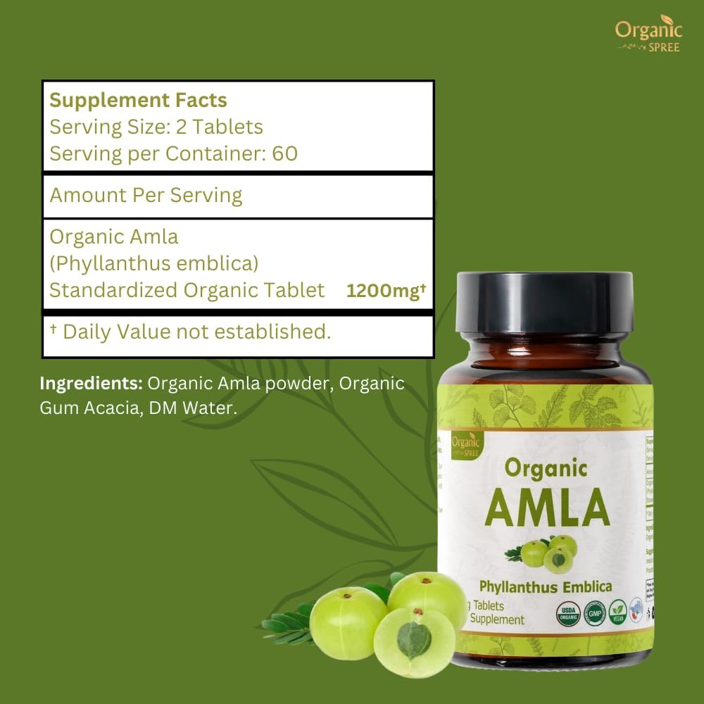 Organic Amla Tablets - Rich in Vitamin C & Antioxidants - Vegan & USDA Certified - Pack of 360 Tablets
