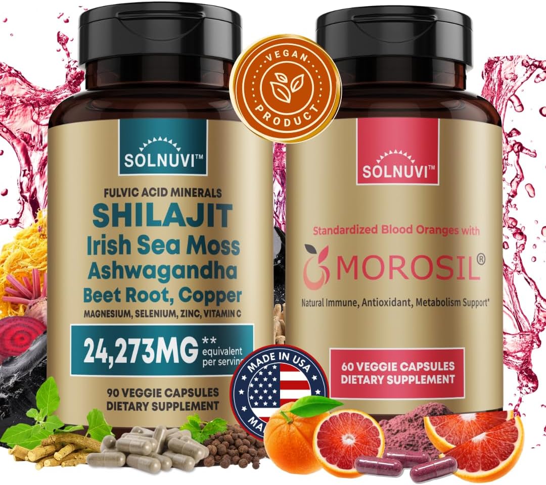 Organic Antioxidant Bundle with Shilajit, Morosil, Fulvic Acid, Sea Moss, Ashwagandha, Copper, Beet Root - Non-GMO, Gluten-Free, Vegan
