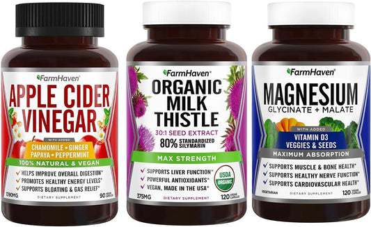 Organic Apple Cider Vinegar Capsules with Ginger, Magnesium, Vitamin D3, and Milk Thistle for Digestive Health