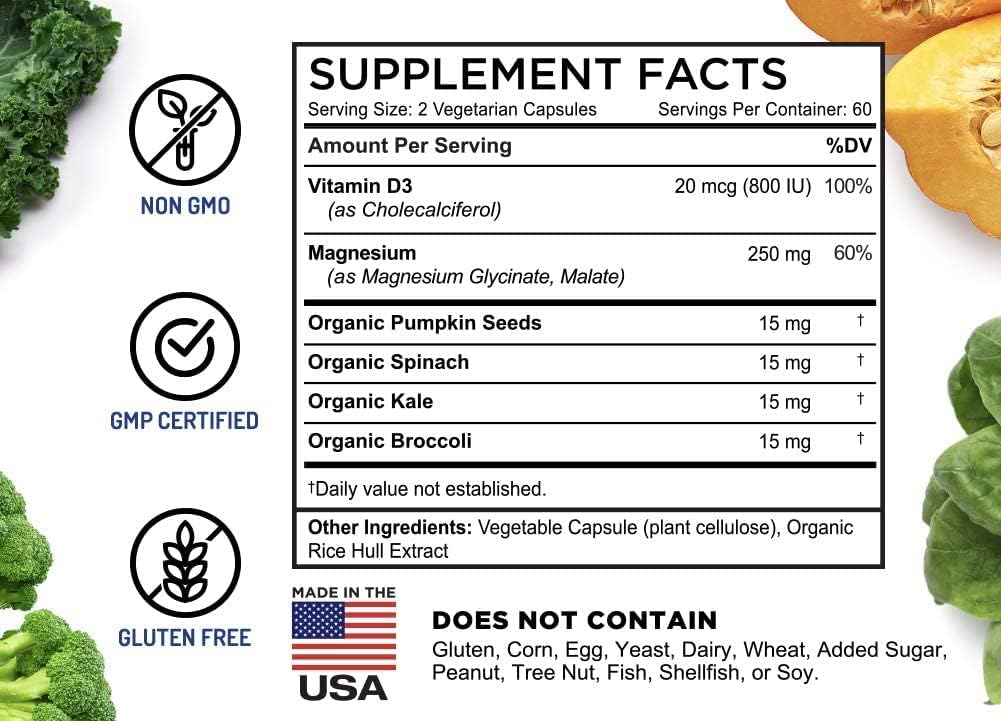 Organic Apple Cider Vinegar Capsules with Ginger, Papaya, & Chamomile - 90 Capsules + Magnesium Glycinate & Malate Complex with Vitamin D3 - 120 Capsules