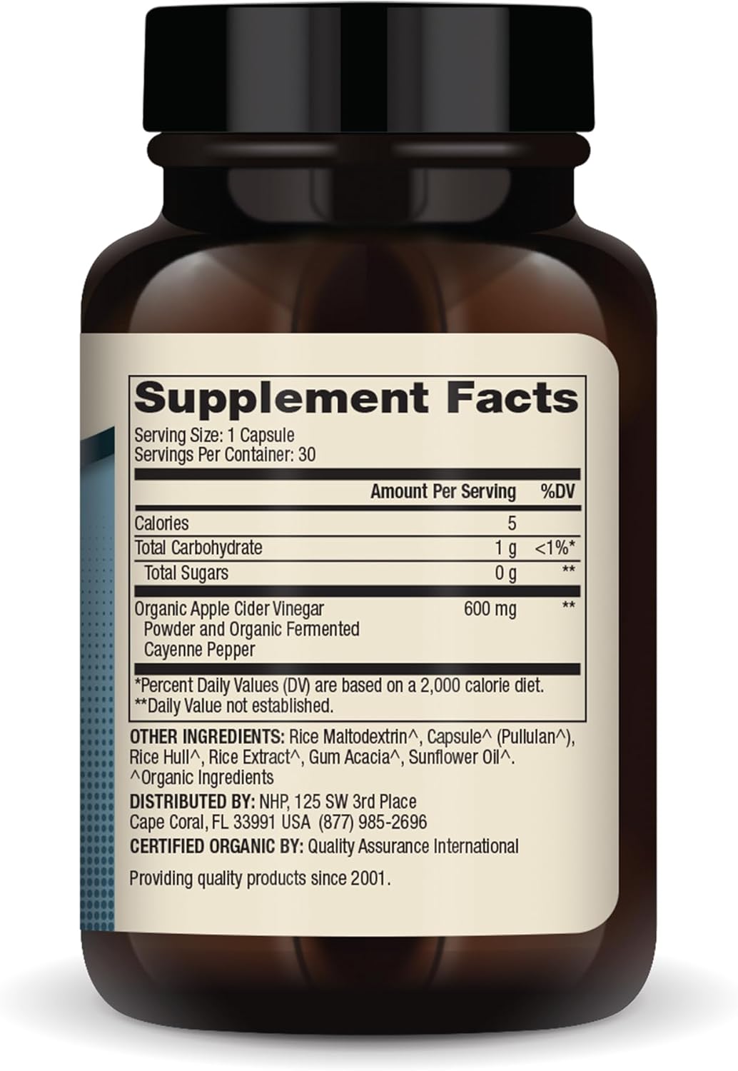 Organic Apple Cider Vinegar & Fermented Cayenne Digestive Support Supplement - 30 Capsules