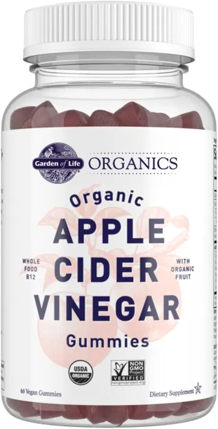 Organic Apple Cider Vinegar Gummies with Real Fruit Blend, Vitamin B12 - Vegan, Gluten Free, Non-GMO - 60 Gummies