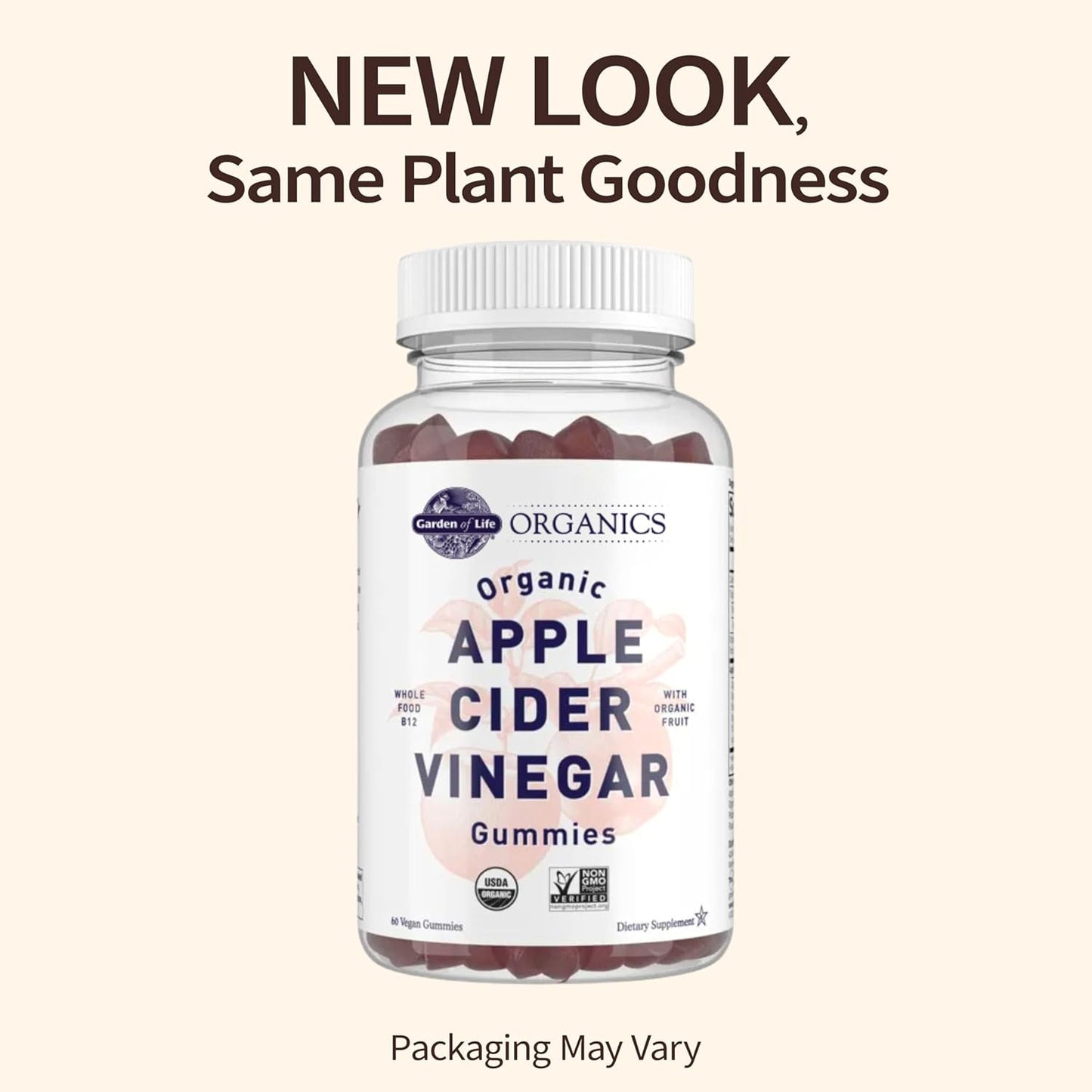 Organic Apple Cider Vinegar Gummies with Real Fruit Blend, Vitamin B12 - Vegan, Gluten Free, Non-GMO - 60 Gummies