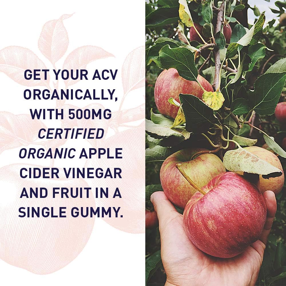 Organic Apple Cider Vinegar Gummies with Real Fruit Blend, Vitamin B12 - Vegan, Gluten Free, Non-GMO - 60 Gummies