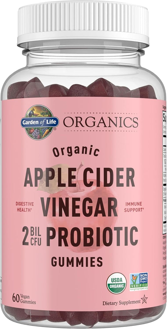 Organic Apple Cider Vinegar Probiotic Gummies with Vitamin B12 - Digestion & Immunity Support - Vegan & Non-GMO - 60 Gummies