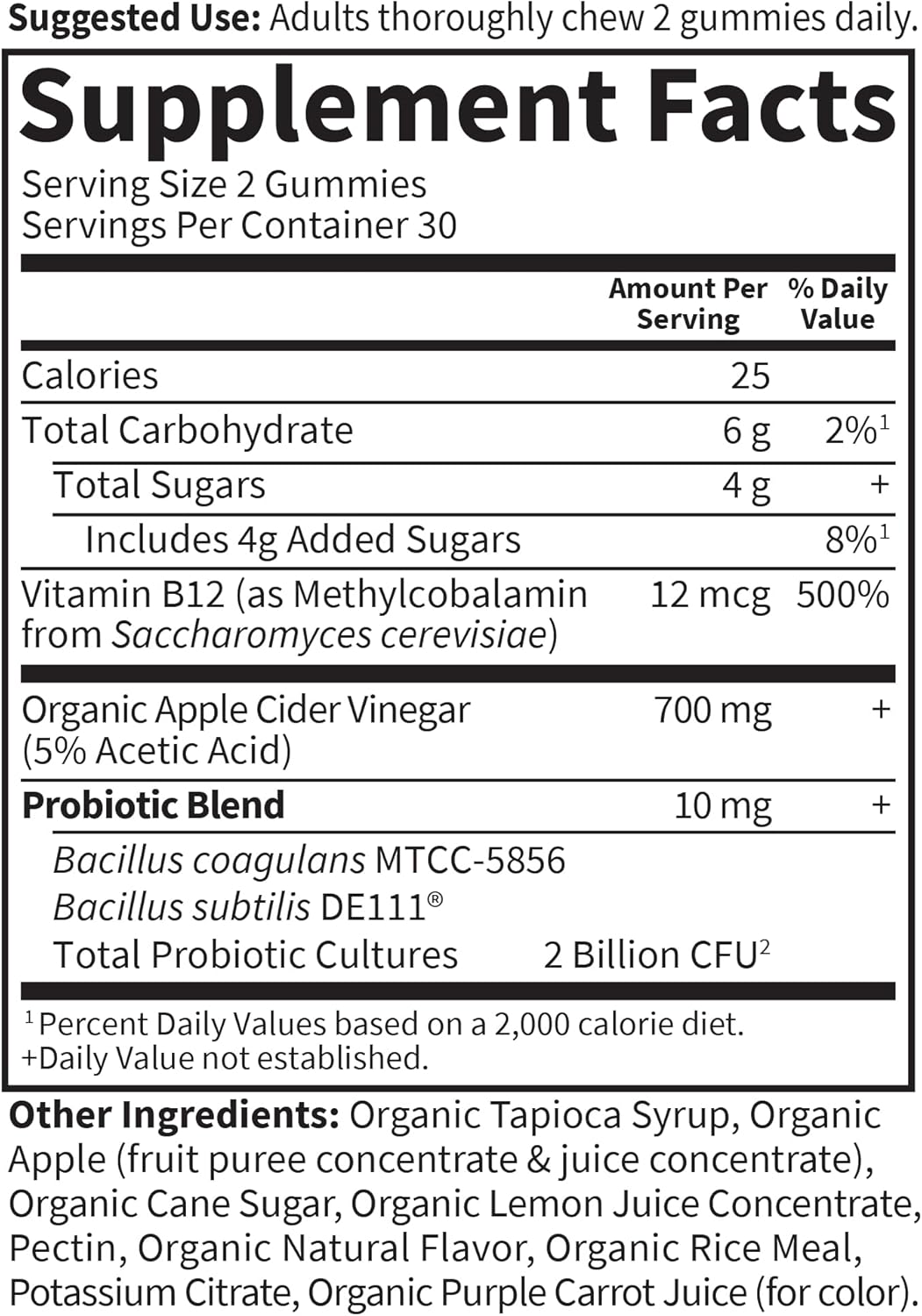 Organic Apple Cider Vinegar Probiotic Gummies with Vitamin B12 - Digestion & Immunity Support - Vegan & Non-GMO - 60 Gummies