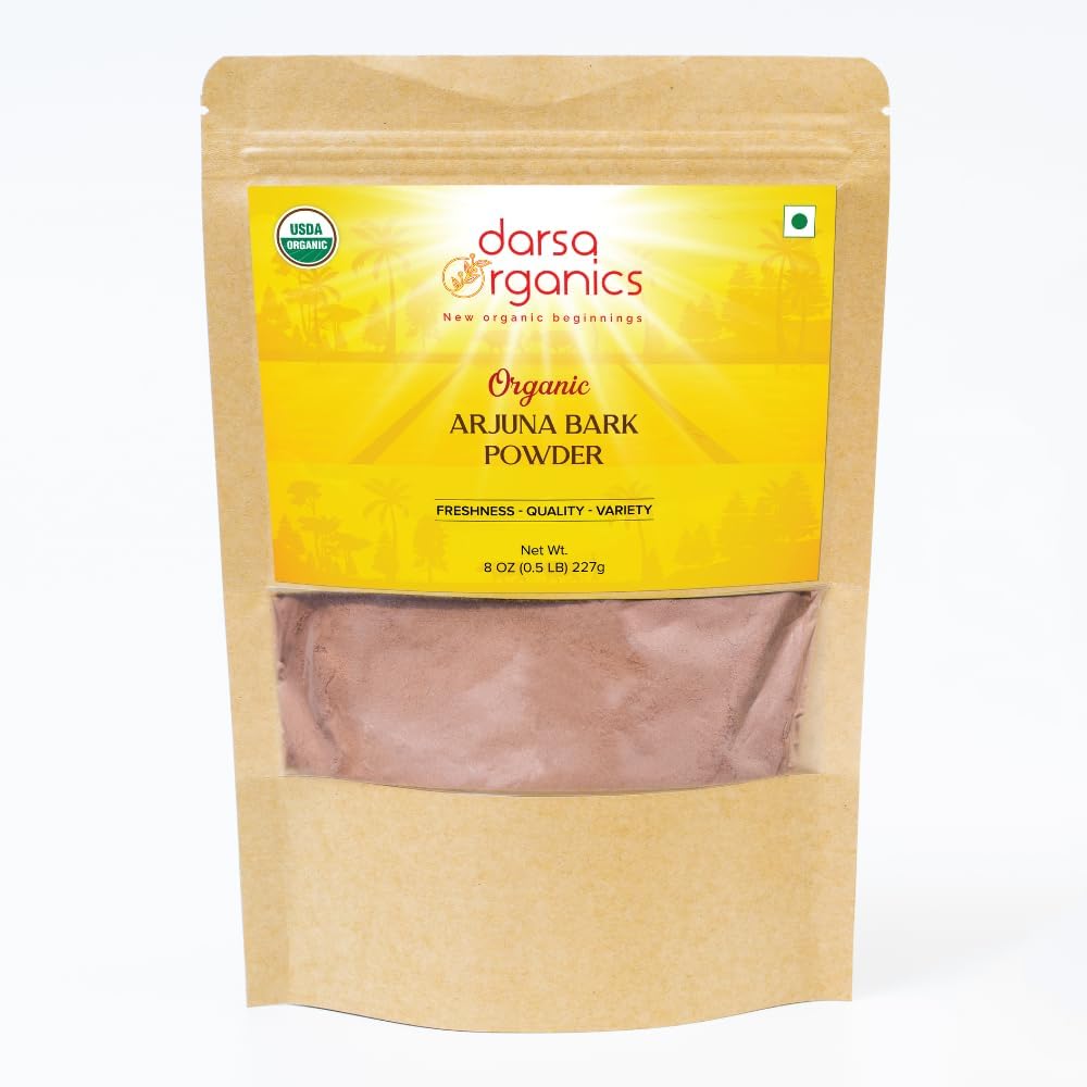 Organic Arjuna Bark Powder 8 oz - Ground Arjun Ki Chaal for Ayurvedic Tea & Recipes, Raw Vegan Non-GMO Gluten-Free USDA Organic Kosher Certified