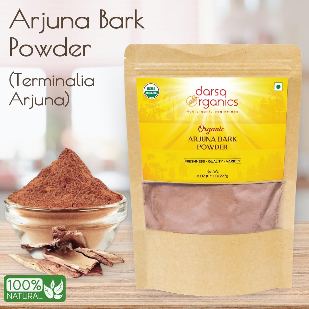 Organic Arjuna Bark Powder 8 oz - Ground Arjun Ki Chaal for Ayurvedic Tea & Recipes, Raw Vegan Non-GMO Gluten-Free USDA Organic Kosher Certified
