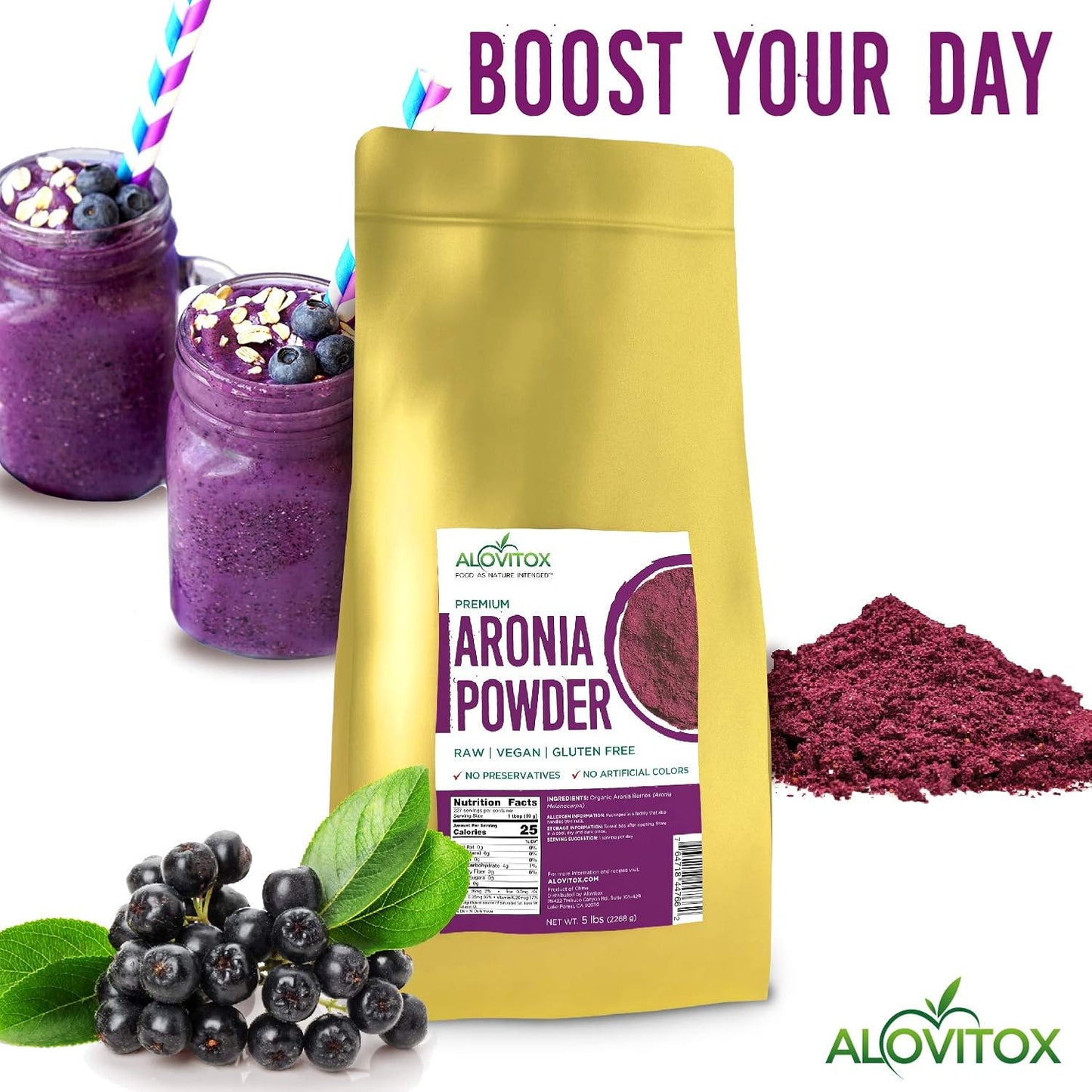 Organic Aronia Juice Powder | Rich in Antioxidants and Nutrients | RAW, Non-GMO, Gluten Free | Water Soluble Superfood Powder
