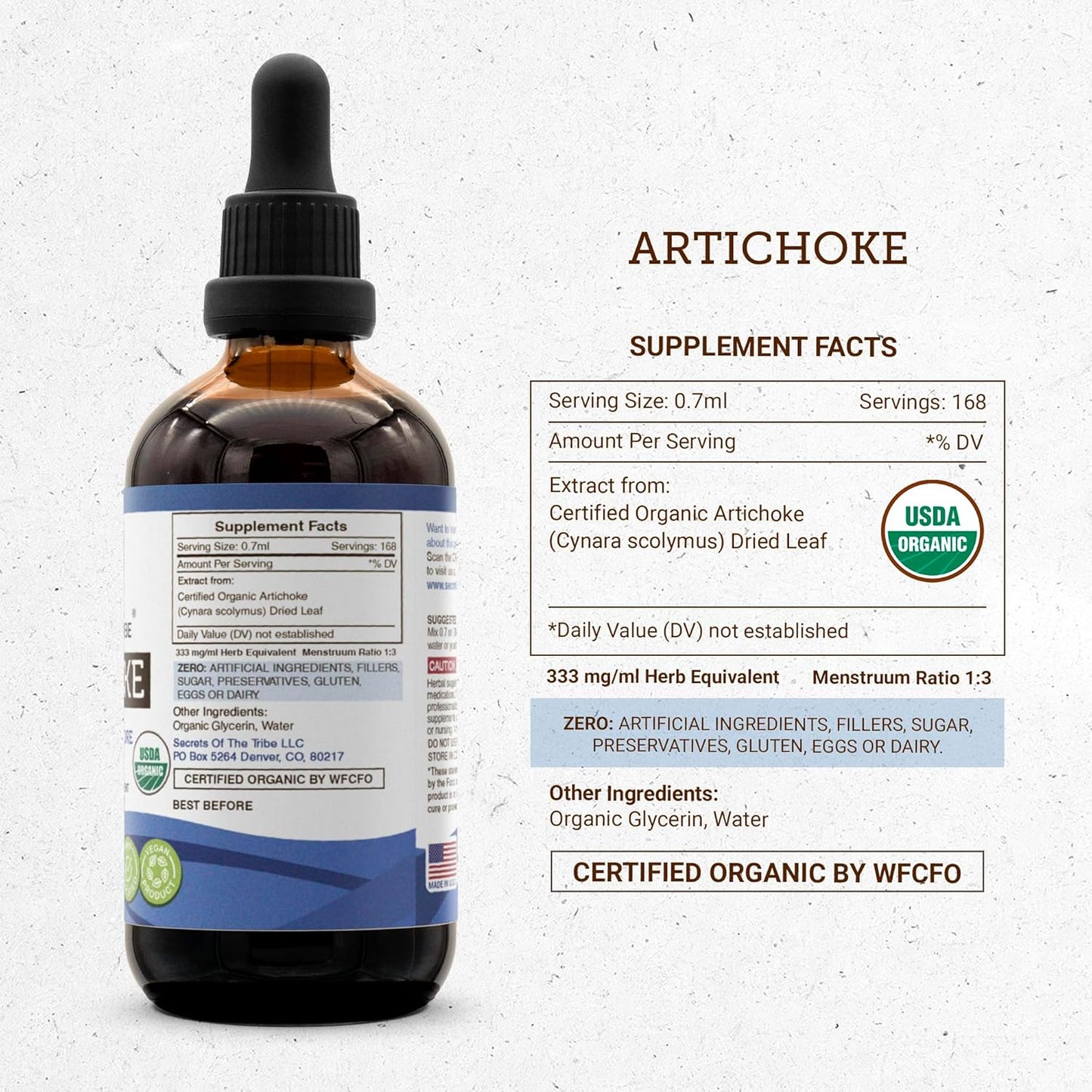 Organic Artichoke Herbal Drops | High-Potency Alcohol-Free Extract | 100% Certified USDA Organic | 4 oz Bottle